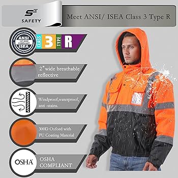ジャケット・アウター archive Bear USA sleeve reflector jacket JKSafety 10 Pockets Hi-Vis Waterproof 3M Reflective Winter